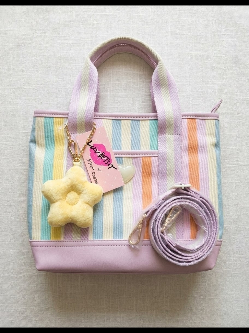 NWT Luv Betsey by Betsey Johnson "LBADDIE" Rainbow Striped Satchel